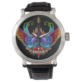 Ewige Liebe Schlucken Tattoo Schwarzes Leder Beoba Armbanduhr