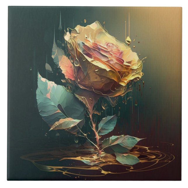 Ewige Rose - zarte und zarte Blumenkunst Fliese (Vorderseite)