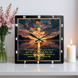 Ewige Verheißung Das Kreuz Felseneiland Johannes 3 Quadratische Wanduhr