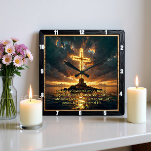 Ewige Verheißung Das Kreuz Johannes 3,16 Quadratische Wanduhr