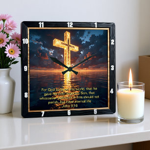 Ewige Verheißung Das Kreuz Wasser Sonnenuntergang Quadratische Wanduhr