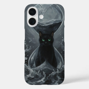 Ewiges Stundenglas: Die schwarze Katze der Zeit iPhone 16 Hülle