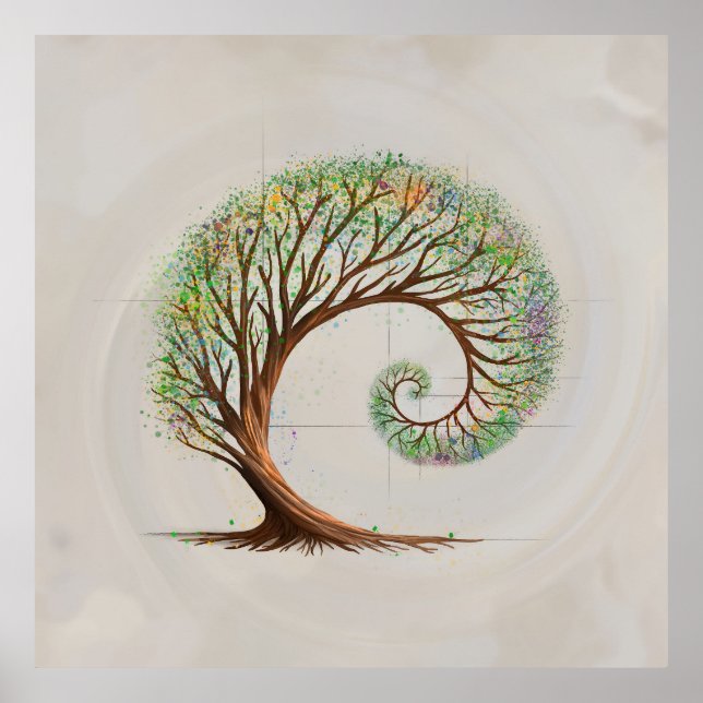 Ewiges Wachstum - Spiralbaum mit goldenem Verhältn Poster (Vorne)