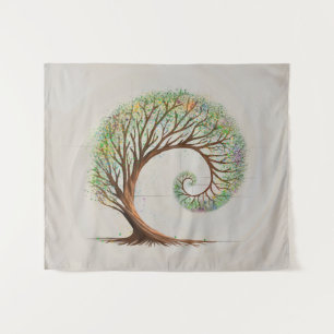Ewiges Wachstum - Spiralbaum mit goldenem Verhältn Wandteppich