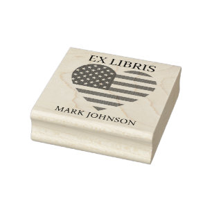 EX libris Amerikanische Flagge im Herzen Buchillu Gummistempel