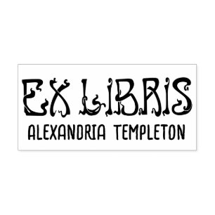 Ex Libris ArtNouveau Text Letter Library Book Name Permastempel