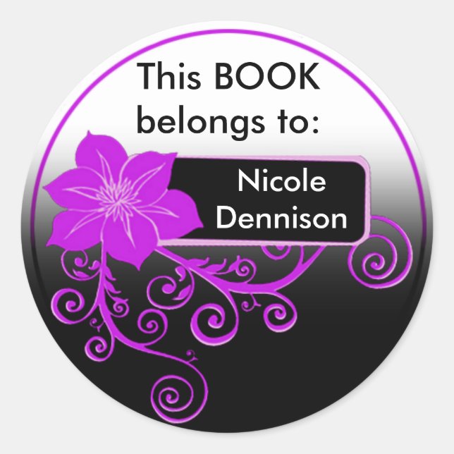 Ex-Libris-Aufkleber (floral lila) Runder Aufkleber (Vorderseite)