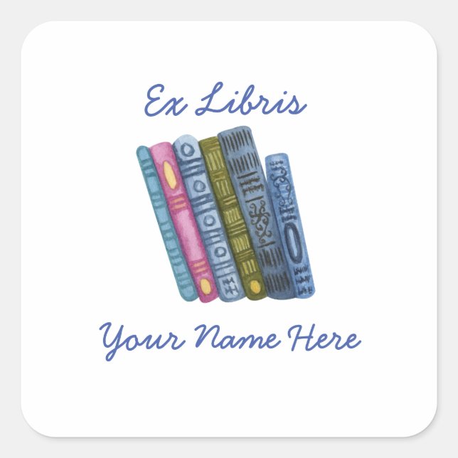 Ex Libris Blue Buchzeichen Quadratischer Aufkleber (Vorderseite)