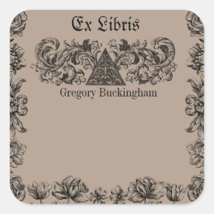 Ex Libris Blüh Line Art Buchzeichen Quadratischer Aufkleber