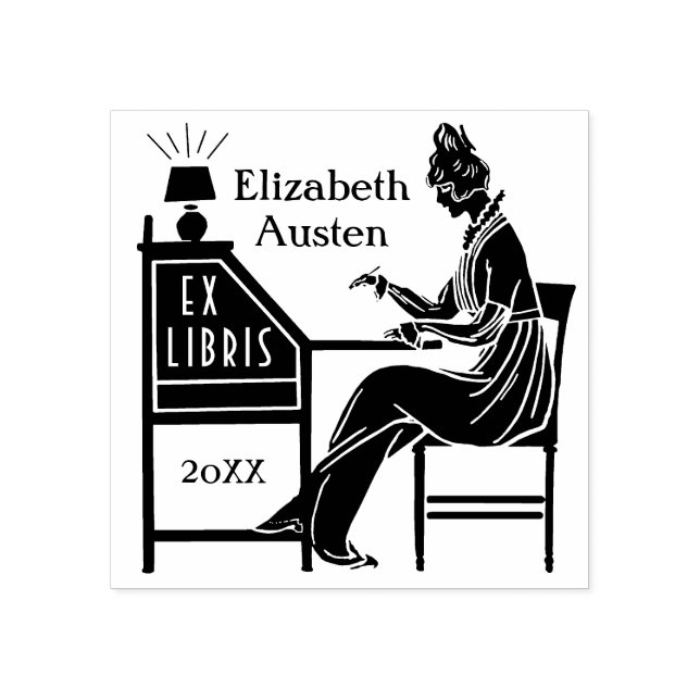 Ex Libris Buchzeichen Deko Lady Schreibtisch Custo Gummistempel (Prägung)