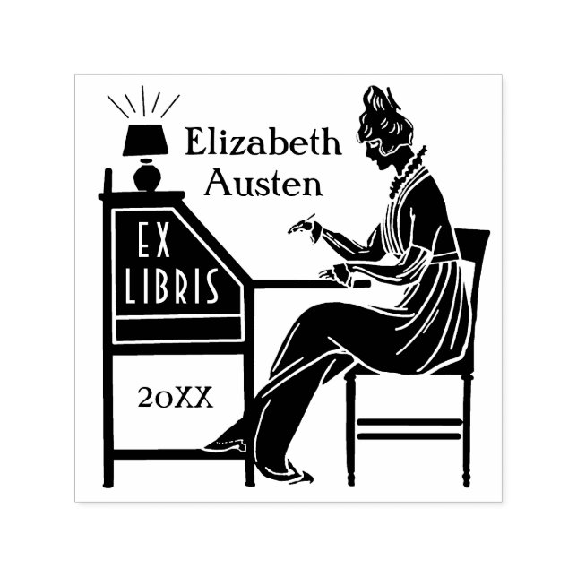 Ex Libris Buchzeichen Deko Lady Schreibtisch Custo Permastempel (Design)