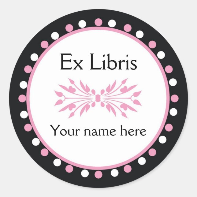 Ex Libris Buchzeichen - Pink white Polka Dots Runder Aufkleber (Vorderseite)