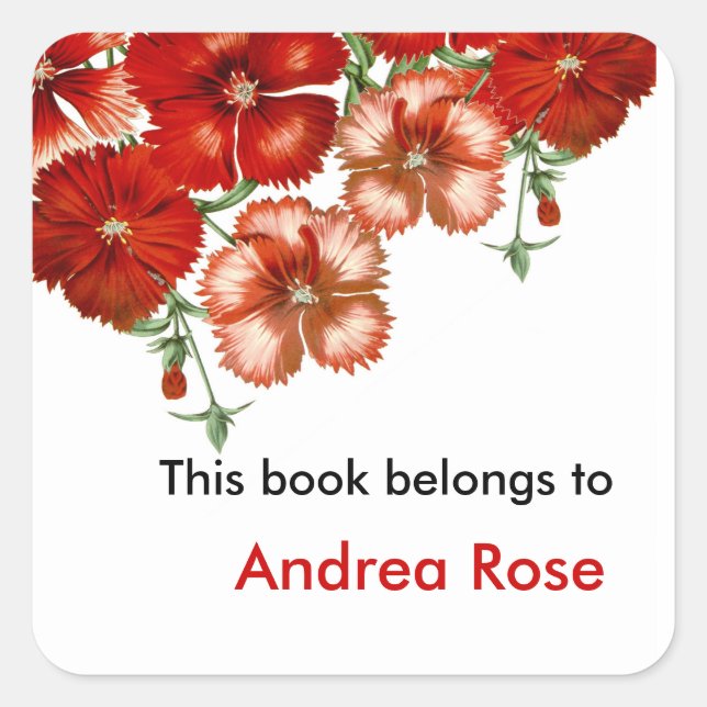 Ex Libris Buchzeichen, Rote Narbe Quadratischer Aufkleber (Vorderseite)