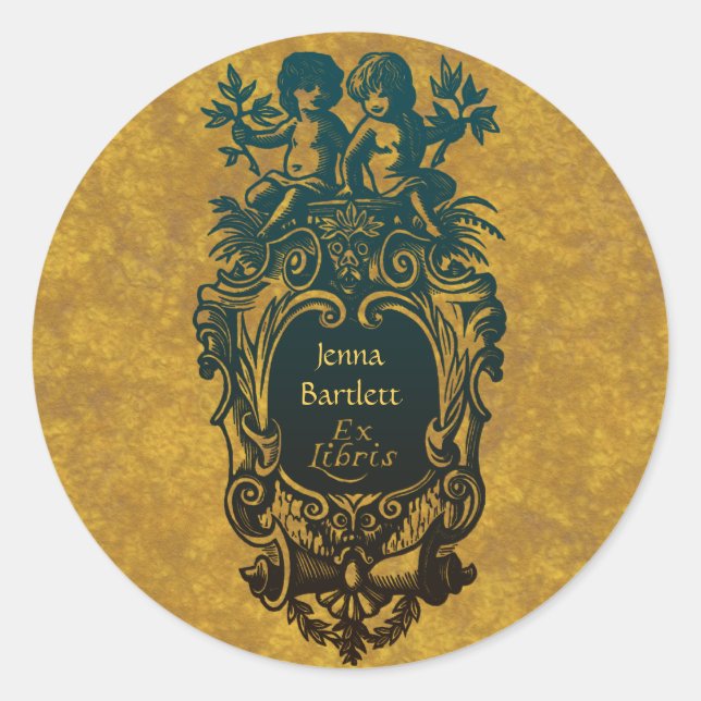 Ex Libris Cartouche & Cherubs Sticker (Vorderseite)