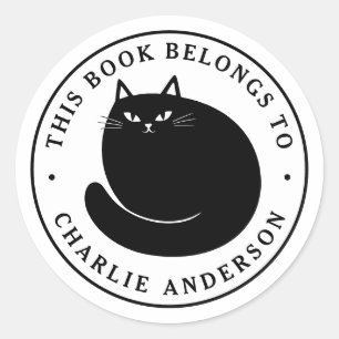 Ex-libris chat noir autocollant pour livre de bibl