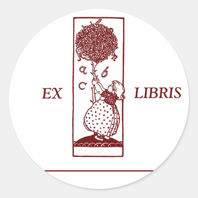 EX LIBRIS Child & Alphabet Tree Buchzeichen Sticke Runder Aufkleber (Vorderseite)