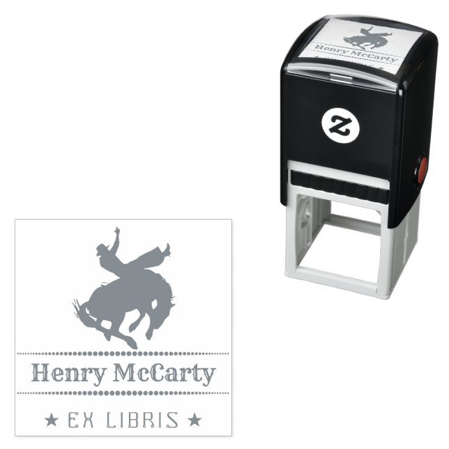 Ex Libris Cowboy Rodeo Hors Self-inking Stamp Permastempel (Beispiel)