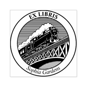 Ex Libris - Dampfzug auf einer Briefmarke aus Brüc Gummistempel