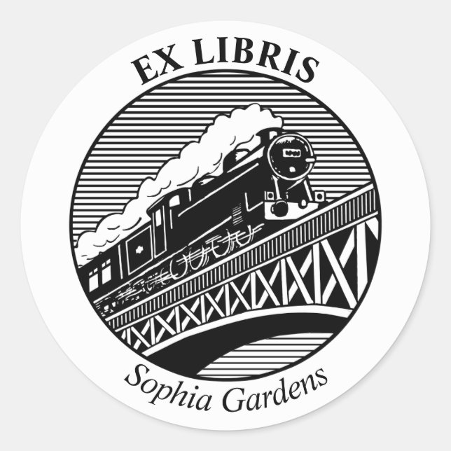 Ex Libris - Dampfzug auf einer Brücke Runder Aufkleber (Vorderseite)