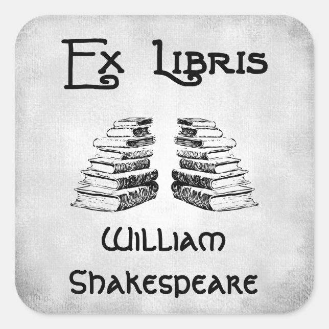 Ex Libris Deko Letters Books Imitats Leinwand Buch Quadratischer Aufkleber (Vorderseite)