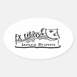 Ex Libris Eule mit Buch-Aufklebern Ovaler Aufkleber
