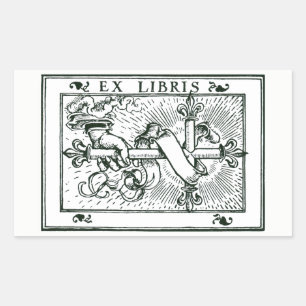 Ex Libris Fleur De Lys Cross Rechteckiger Aufkleber