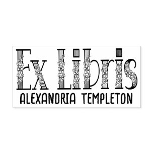 Ex Libris Floral Text Letters Library Book Name Permastempel