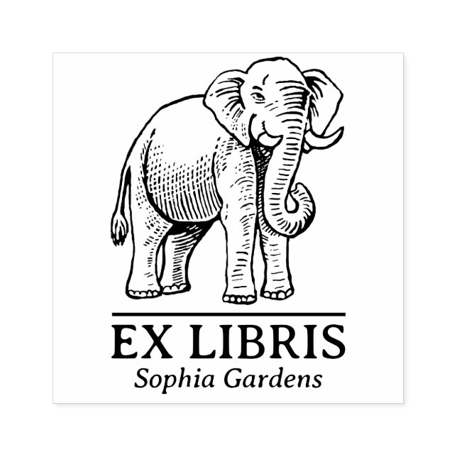 Ex Libris - Indischer Elefant Gummistempel (Prägung)