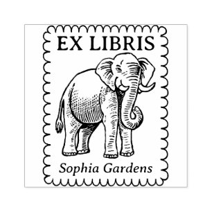 Ex Libris - Indischer Elefant - Scallope Edge Gummistempel
