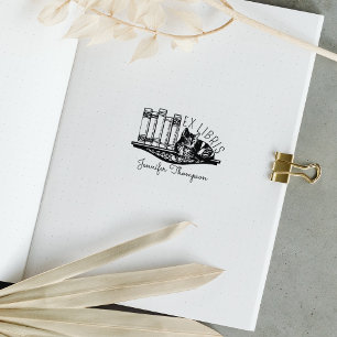 Ex Libris Katze virtuelle Bibliothek Gummistempel