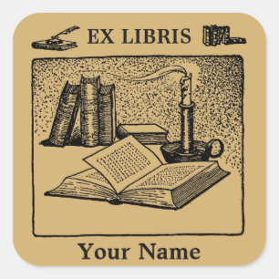 Ex Libris Kerzen Stift Tinte Buch Vorlage Quadratischer Aufkleber