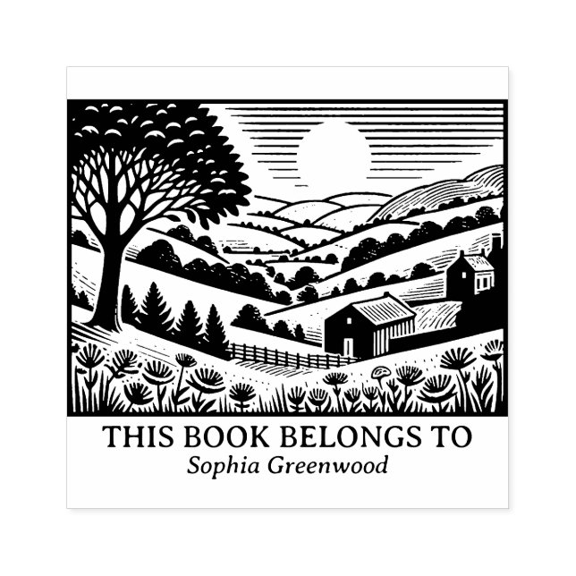 Ex Libris - Landschaft des ländlichen Raums 02 Gummistempel (Prägung)