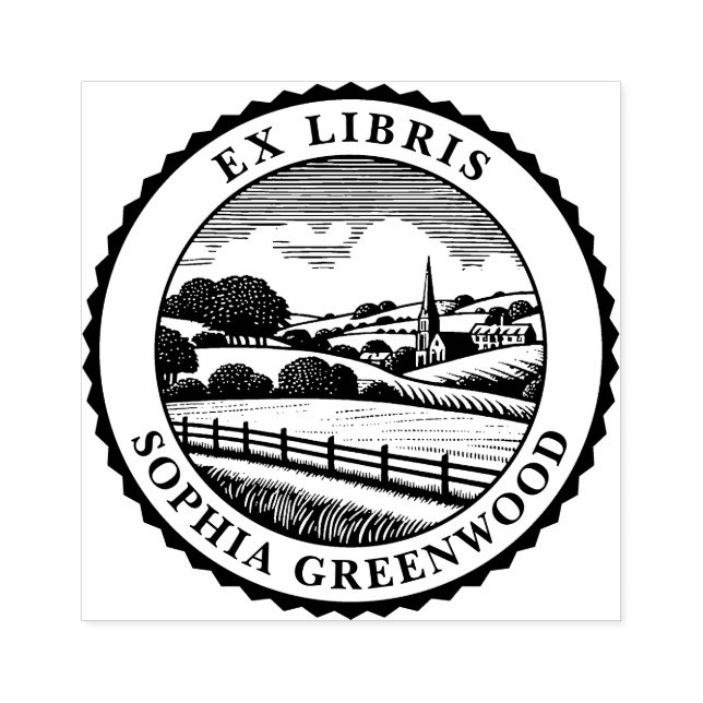 Ex Libris - Landschaft des ländlichen Raums 06 Gummistempel (Prägung)