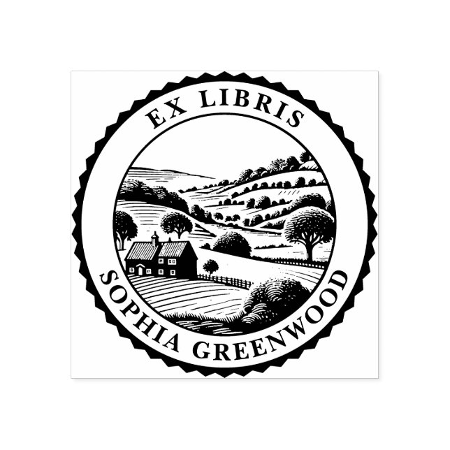 Ex Libris - Landschaft des ländlichen Raums 07 Gummistempel (Prägung)