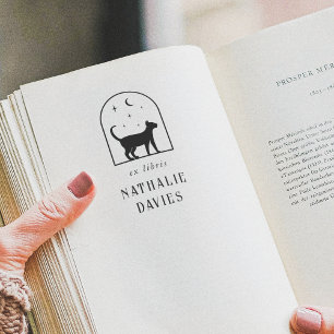 Ex Libris   Magic Moon Stars & Cat Library Book Permastempel