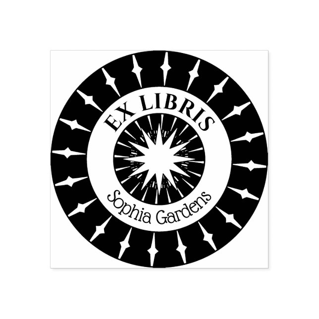 Ex Libris Mystical Star Burst v4 Gummistempel (Prägung)