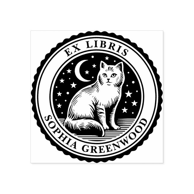 Ex Libris - Nocturnal Cat Gummistempel (Prägung)