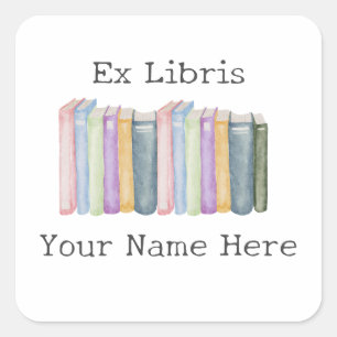 Ex Libris Pastel Buchzeichen Quadratischer Aufkleber