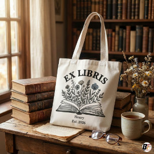 Ex Libris Personalisierte Bücherliebhaber-Wildblum Tasche