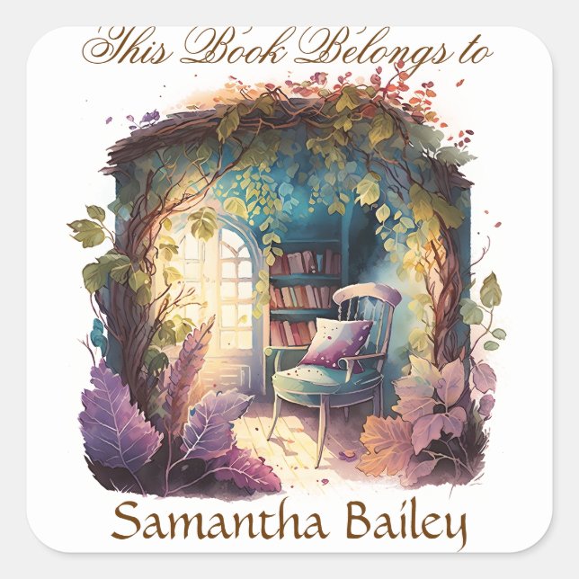 Ex Libris Personalisiertes Buchzeichen Quadratischer Aufkleber (Vorderseite)