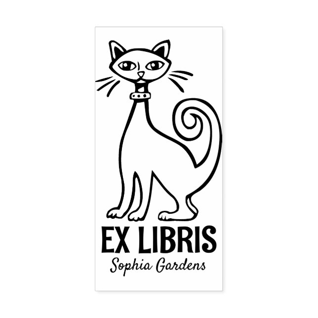Ex Libris - Retro Cat Gummistempel (Prägung)