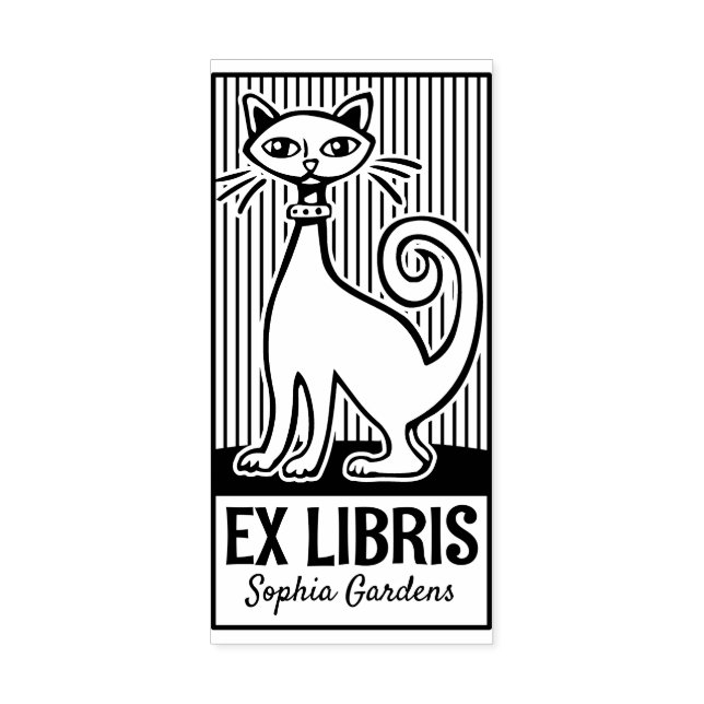 Ex Libris - Retro Cat v2 Gummistempel (Prägung)