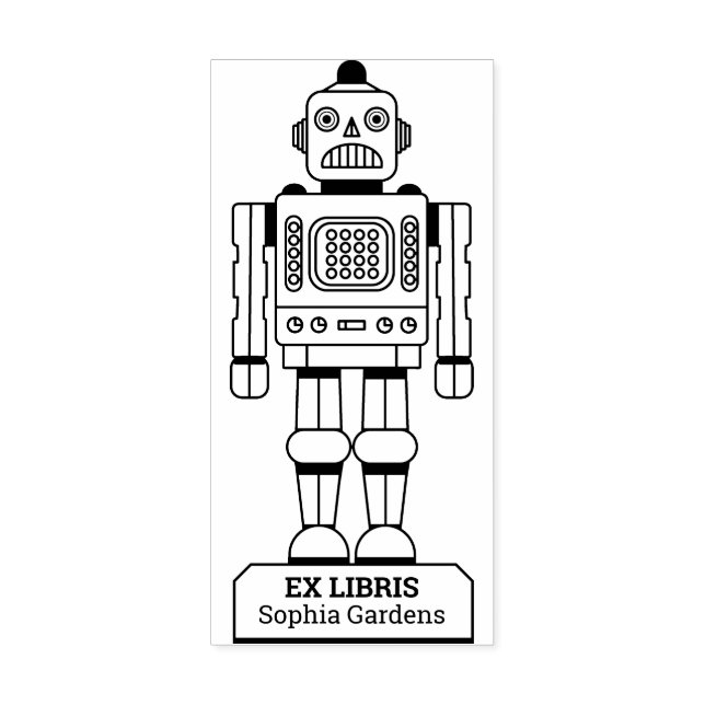 Ex Libris - Robot Librarian Gummistempel (Prägung)