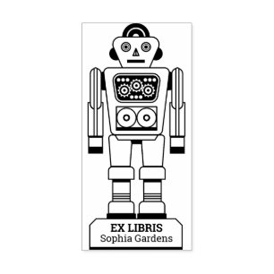 Ex Libris - Robot Librarian v2 Gummistempel