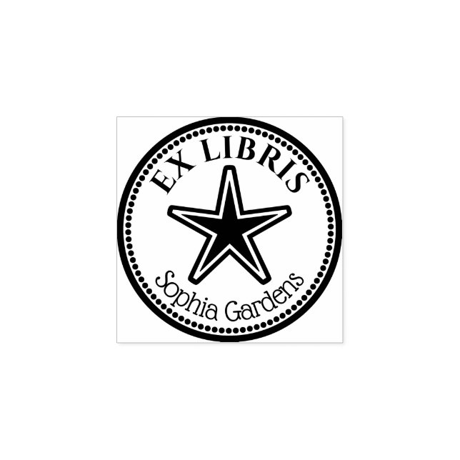 Ex Libris Rond - Tampon en Caoutchouc Étoile (Impression)