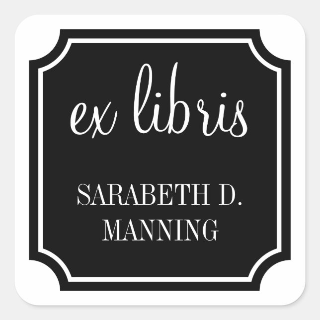 Ex Libris Square Mansard Border Buchzeichen Quadratischer Aufkleber (Vorderseite)