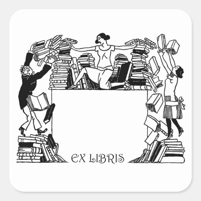 Ex Libris Stacking Books Bookplate Sticker (Vorderseite)