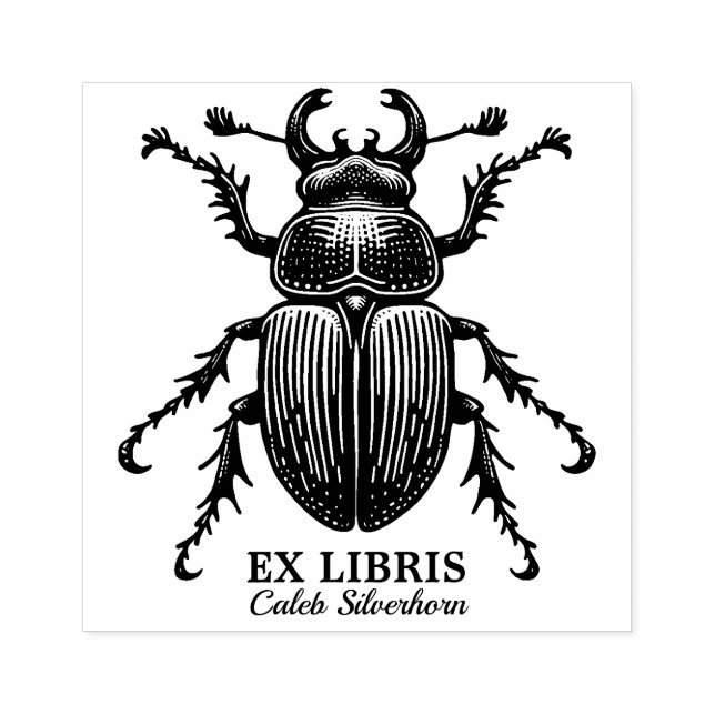 Ex Libris - Stag Beetle Gummistempel (Prägung)