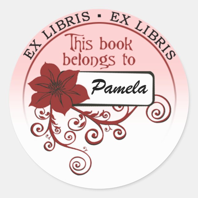 Ex Libris Sticker (rouge floral & arrière - plan) (Devant)