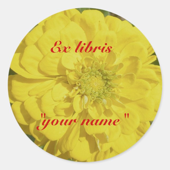Ex Libris Stickers Zinnia Jaune à Customiser (Devant)